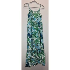 Goa womens medium long maxi dress green blue leaves boho beach vacation
